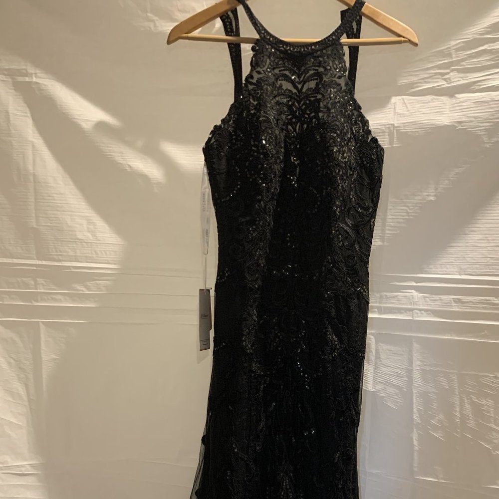 Black Sequined Floor length Gown.  Size 6. Designer - JJs House.